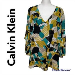 NWT Calvin Klein Geometric Bell Sleeve Blouse Sz 1X